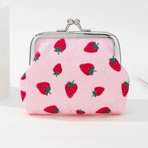 Little Mini Pink Glitter Strawberry Print Coin Purse